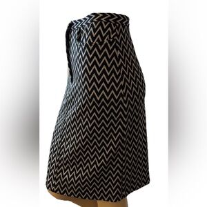 Vintage Sur Les Toits De Paris Black Silver Chevron Midi Pencil Skirt Pockets Sm